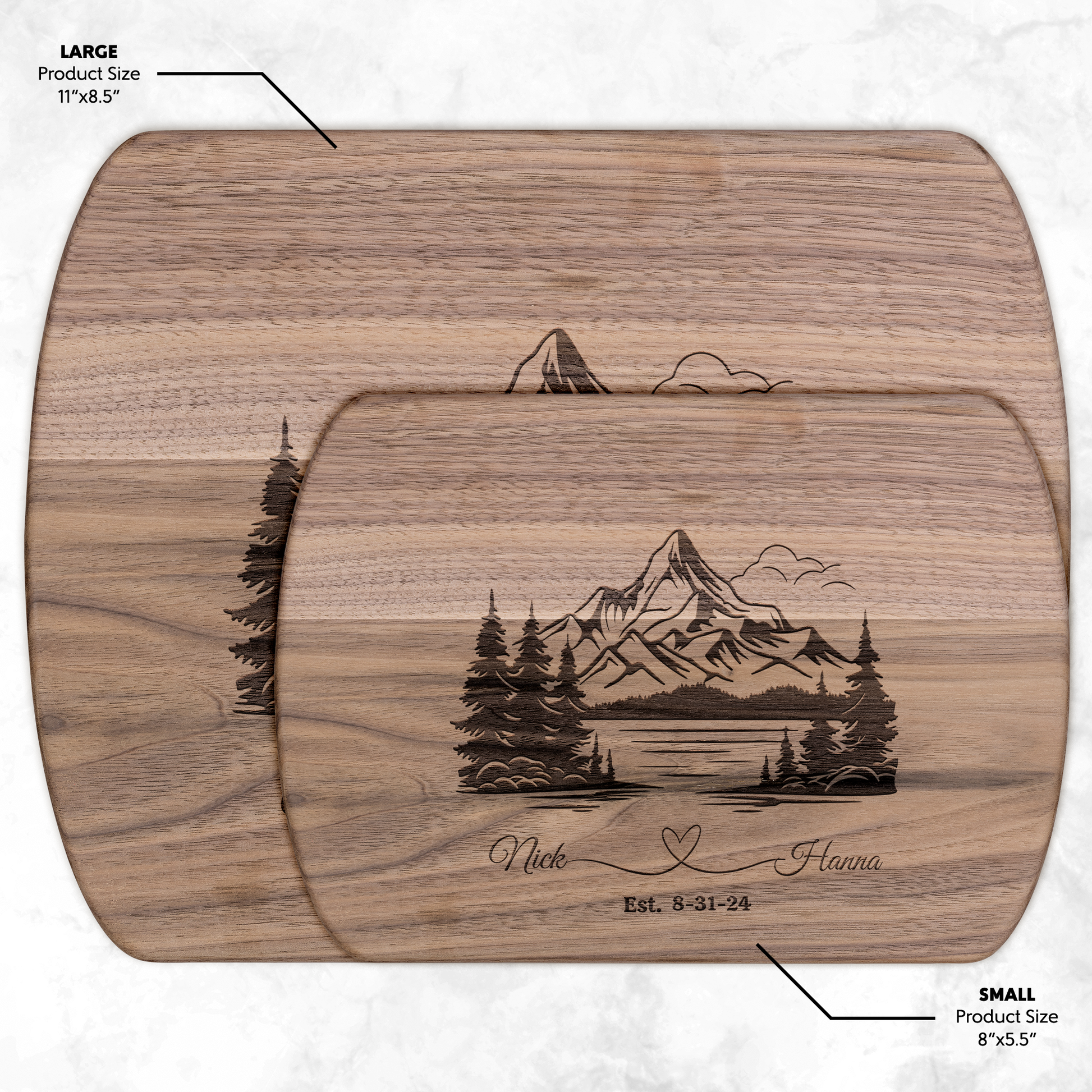 Get trendy with Customized Hardwood Oval Cutting Board with Mountain Scene - Personalized Wedding Gift -  available at Good Gift Company. Grab yours for $18.50 today!