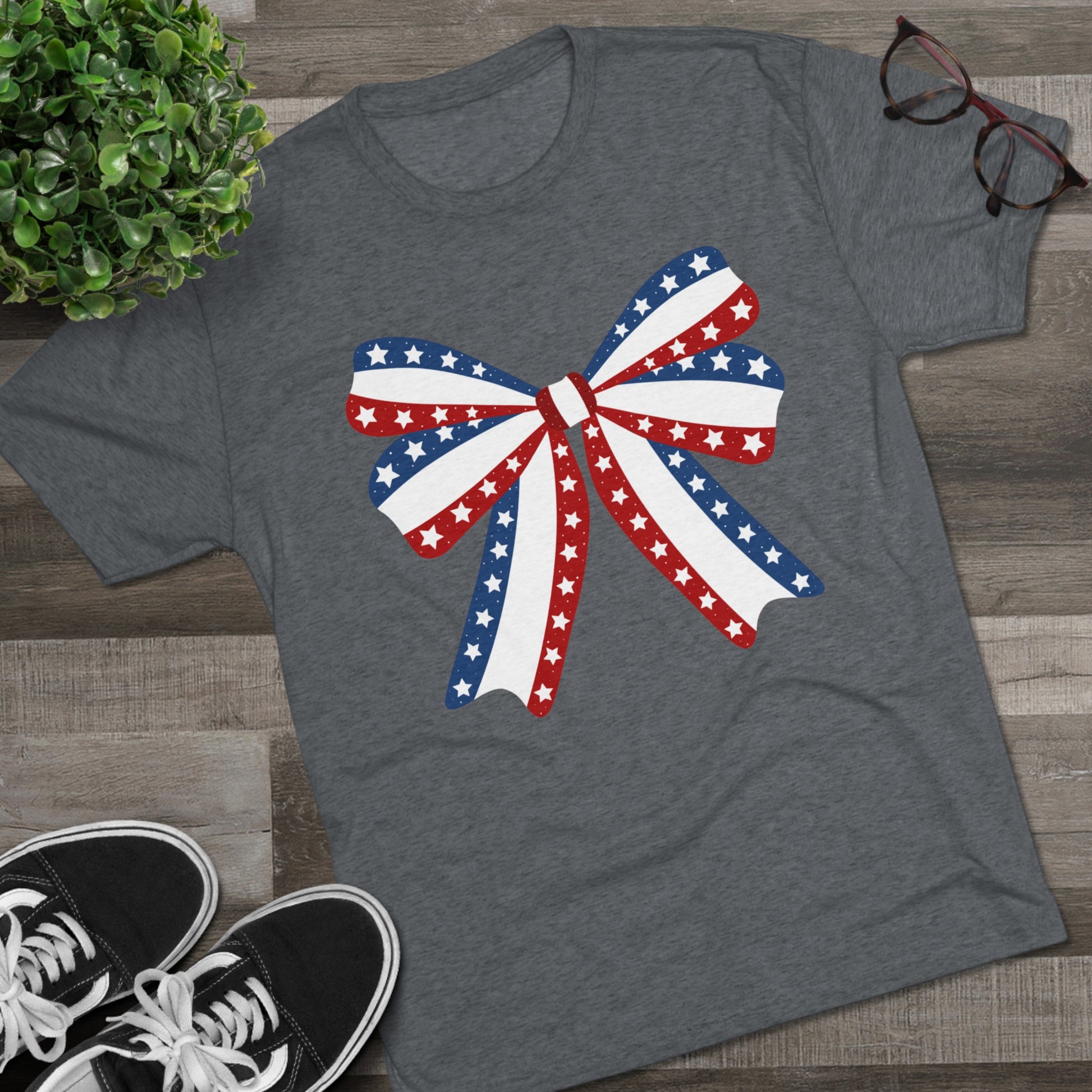 Get trendy with Patriotic Bow Tri-Blend Crew Tee - T-Shirt available at Good Gift Company. Grab yours for $18.96 today!