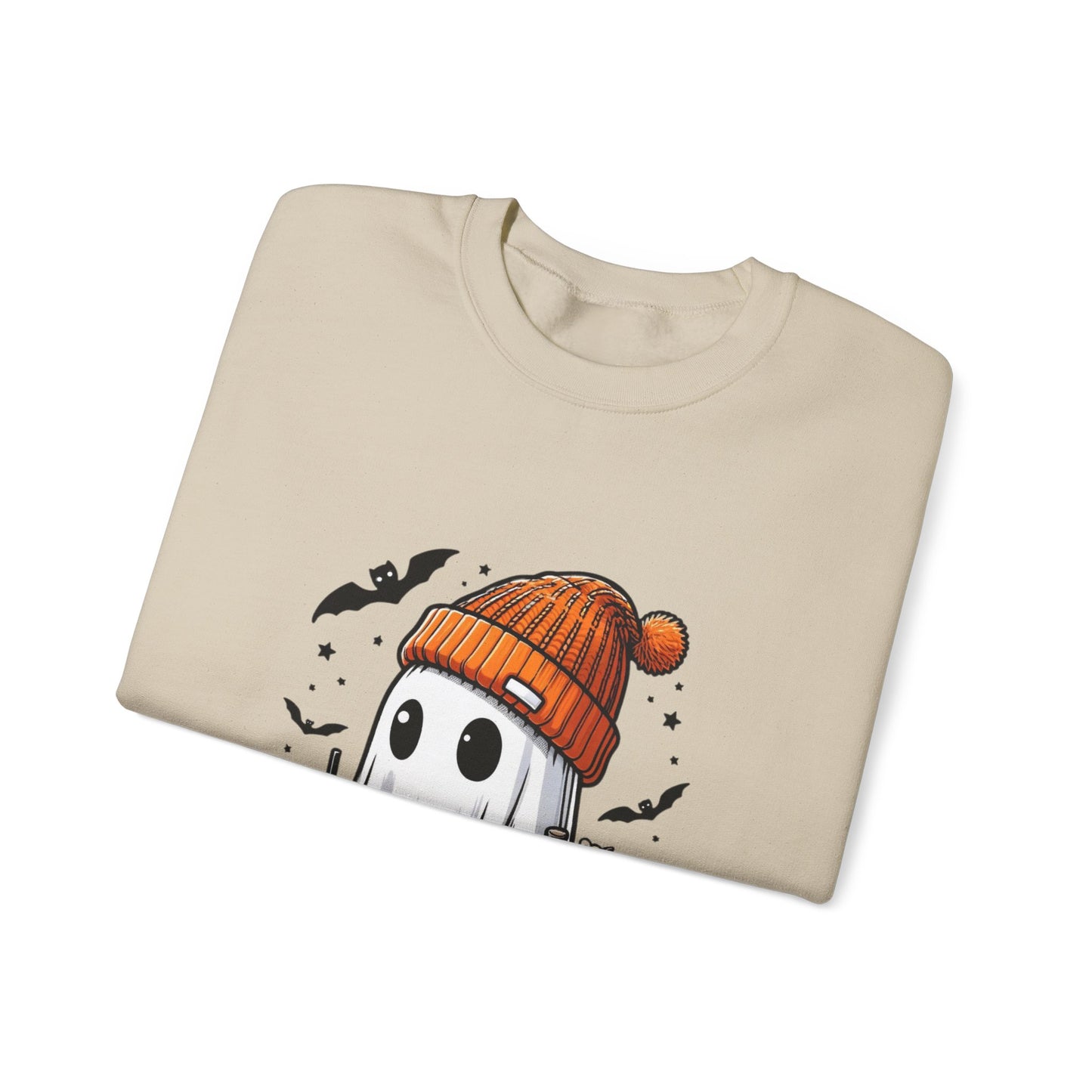 Halloween Sweatshirt with Cute Ghost Design – Cozy Unisex Crewneck for Fall