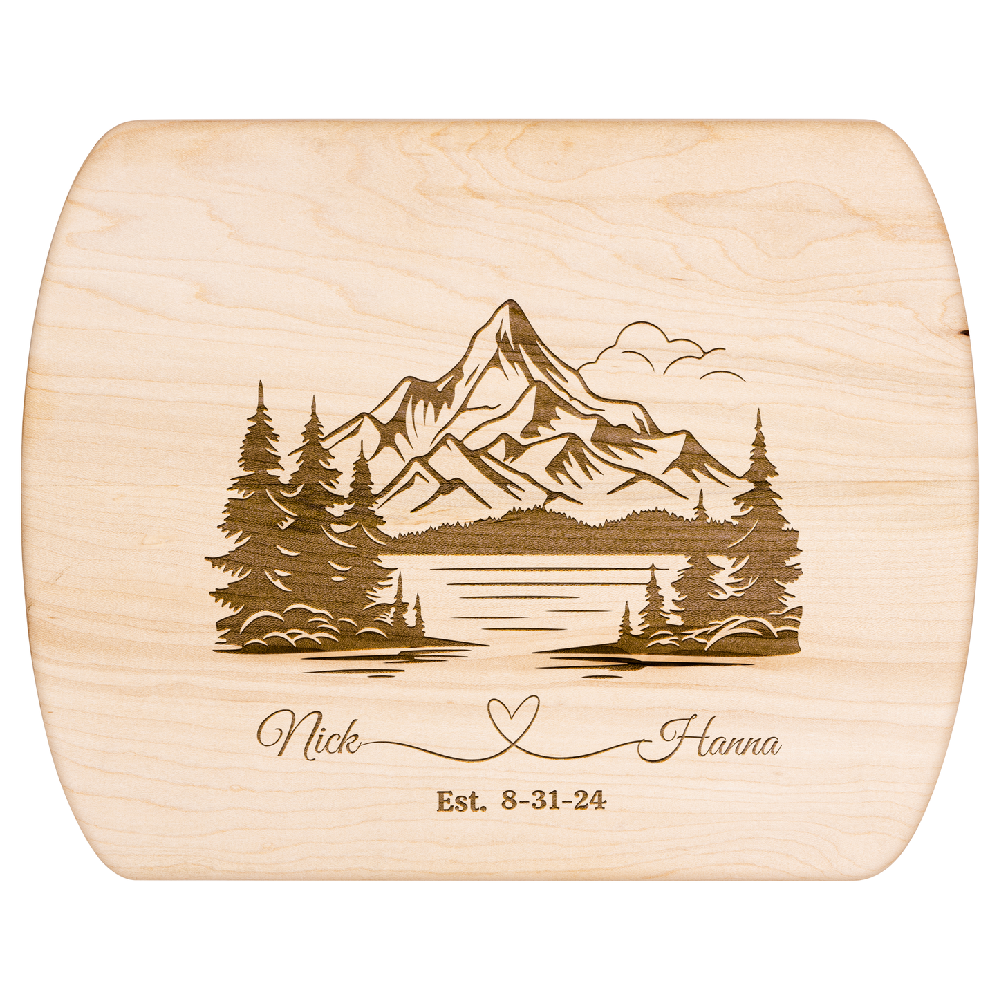 Get trendy with Customized Hardwood Oval Cutting Board with Mountain Scene - Personalized Wedding Gift -  available at Good Gift Company. Grab yours for $18.50 today!