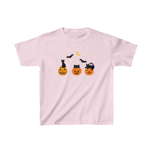 Kids' Cute Pumpkins and Black Cats T-Shirt | Cute & Comfy Halloween Tee in Multiple Colors