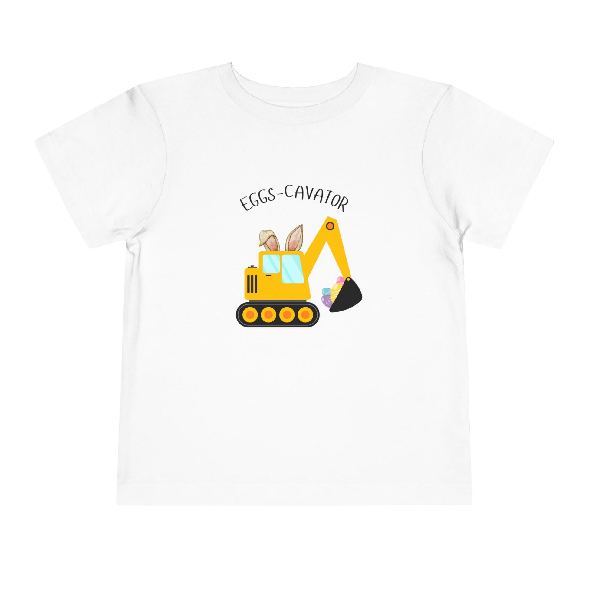 White Easter t-shirt for boys and girls featuring an Easter egg digger-color option