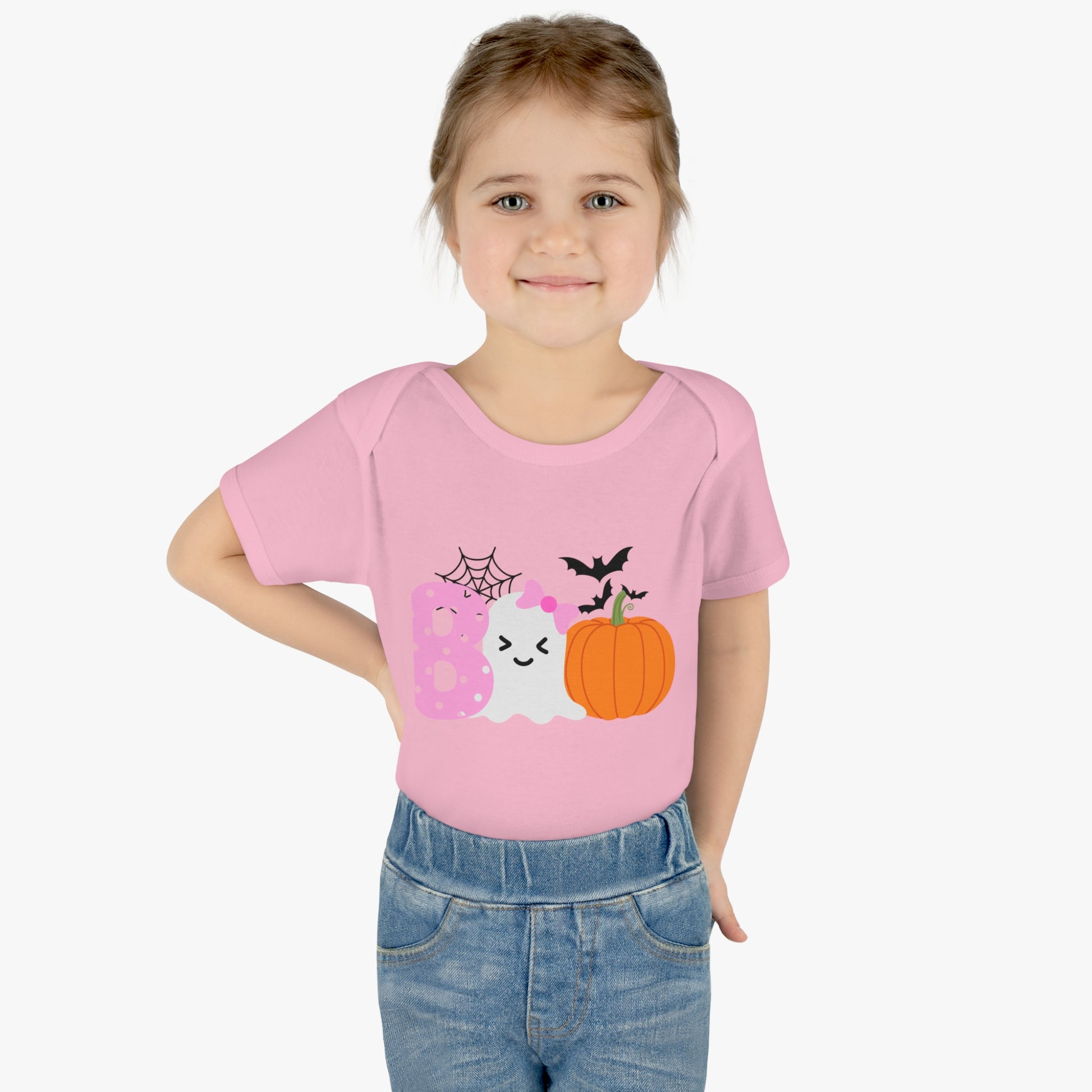 Get trendy with Baby Halloween 'Boo' Onsie with Ghost and Pumpkin Design - Kids clothes available at Good Gift Company. Grab yours for $18.99 today!