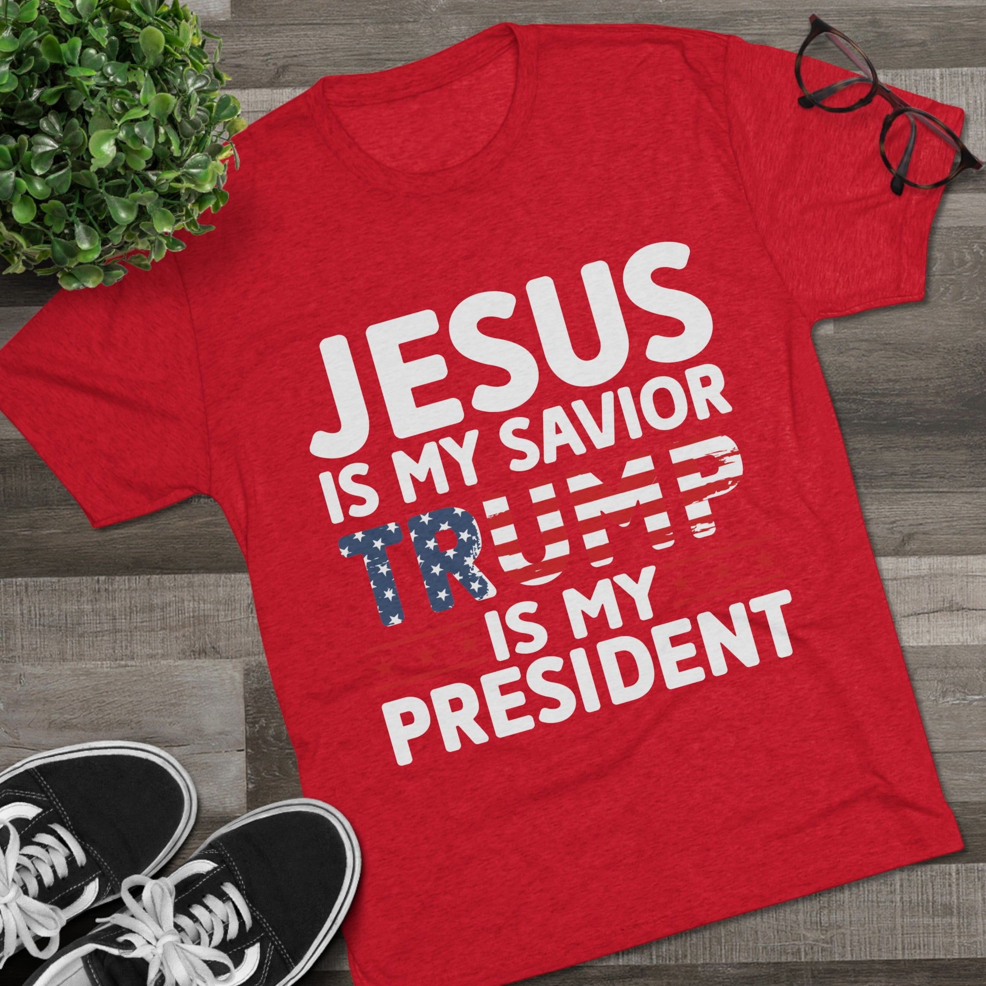 Get trendy with Jesus is My Savior, Trump is my President Unisex Tri-Blend Crew Tee - T-Shirt available at Good Gift Company. Grab yours for $21.88 today!