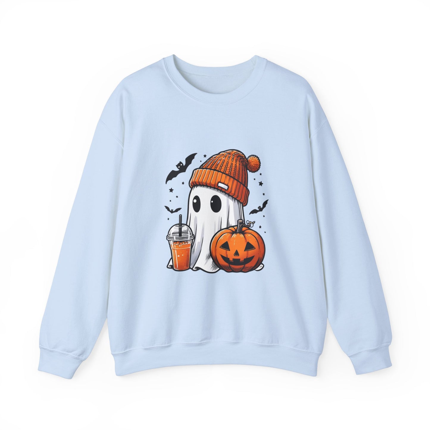 Halloween Sweatshirt with Cute Ghost Design – Cozy Unisex Crewneck for Fall