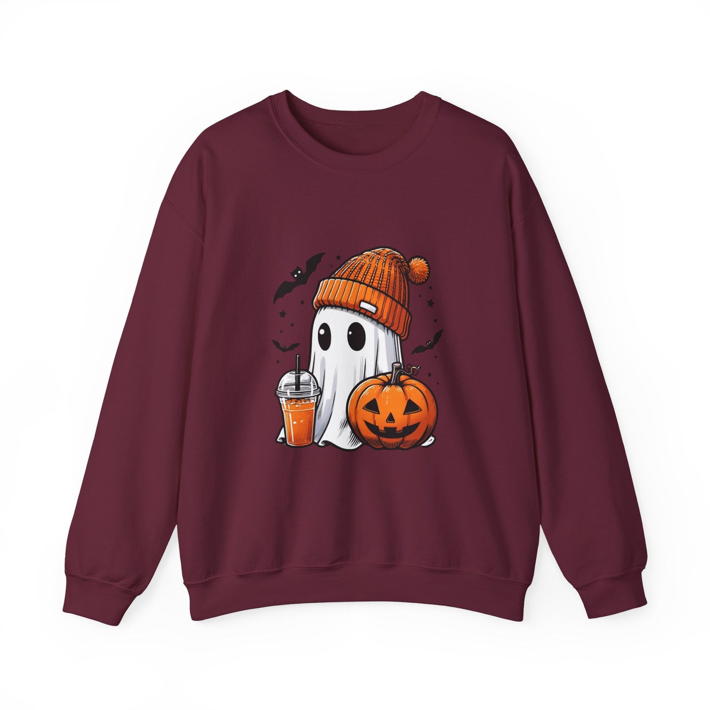 Halloween Sweatshirt with Cute Ghost Design – Cozy Unisex Crewneck for Fall