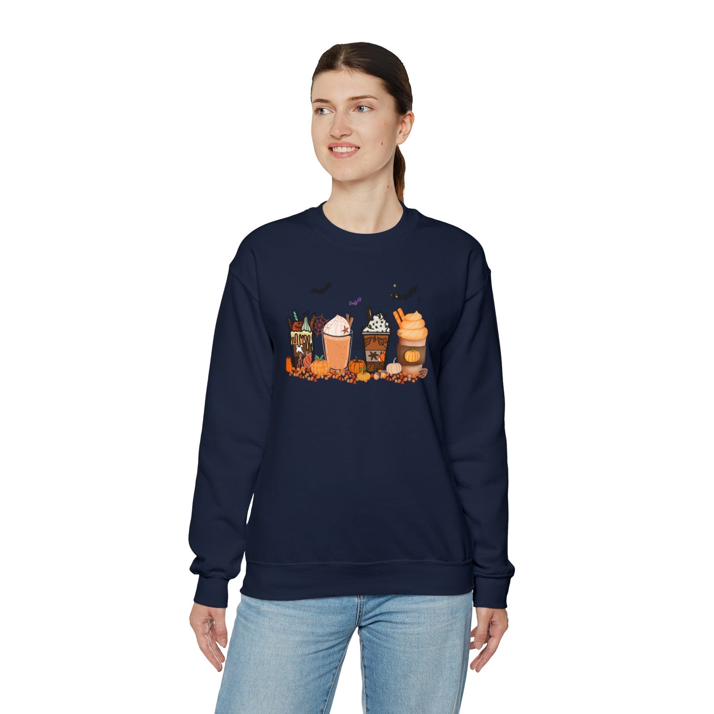 Get trendy with Festive and Spooky Coffee Heavy Blend™ Crewneck Sweatshirt - Sweatshirt available at Good Gift Company. Grab yours for $25.95 today!