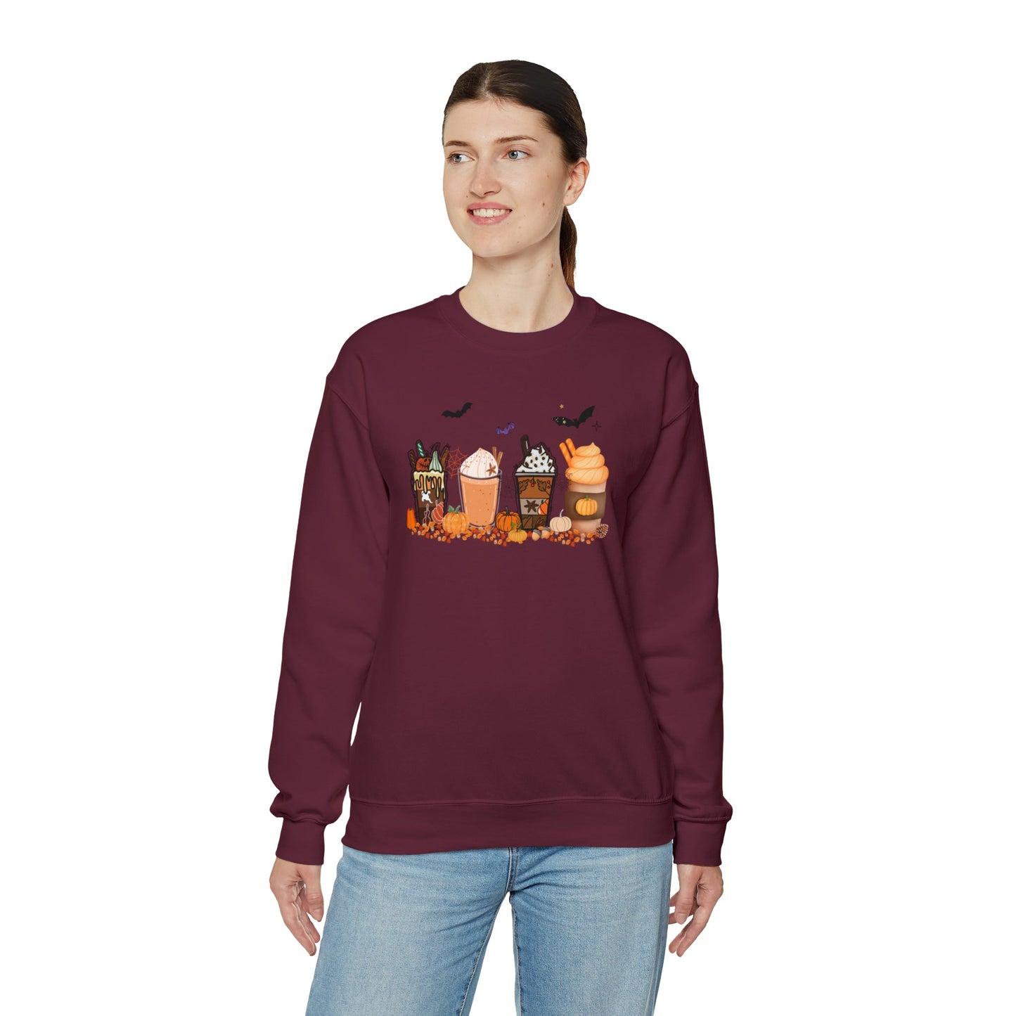 Get trendy with Festive and Spooky Coffee Heavy Blend™ Crewneck Sweatshirt - Sweatshirt available at Good Gift Company. Grab yours for $25.95 today!