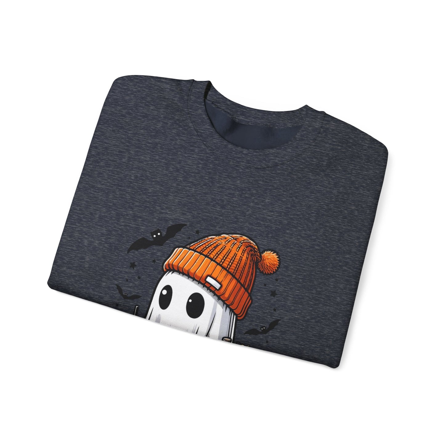 Halloween Sweatshirt with Cute Ghost Design – Cozy Unisex Crewneck for Fall