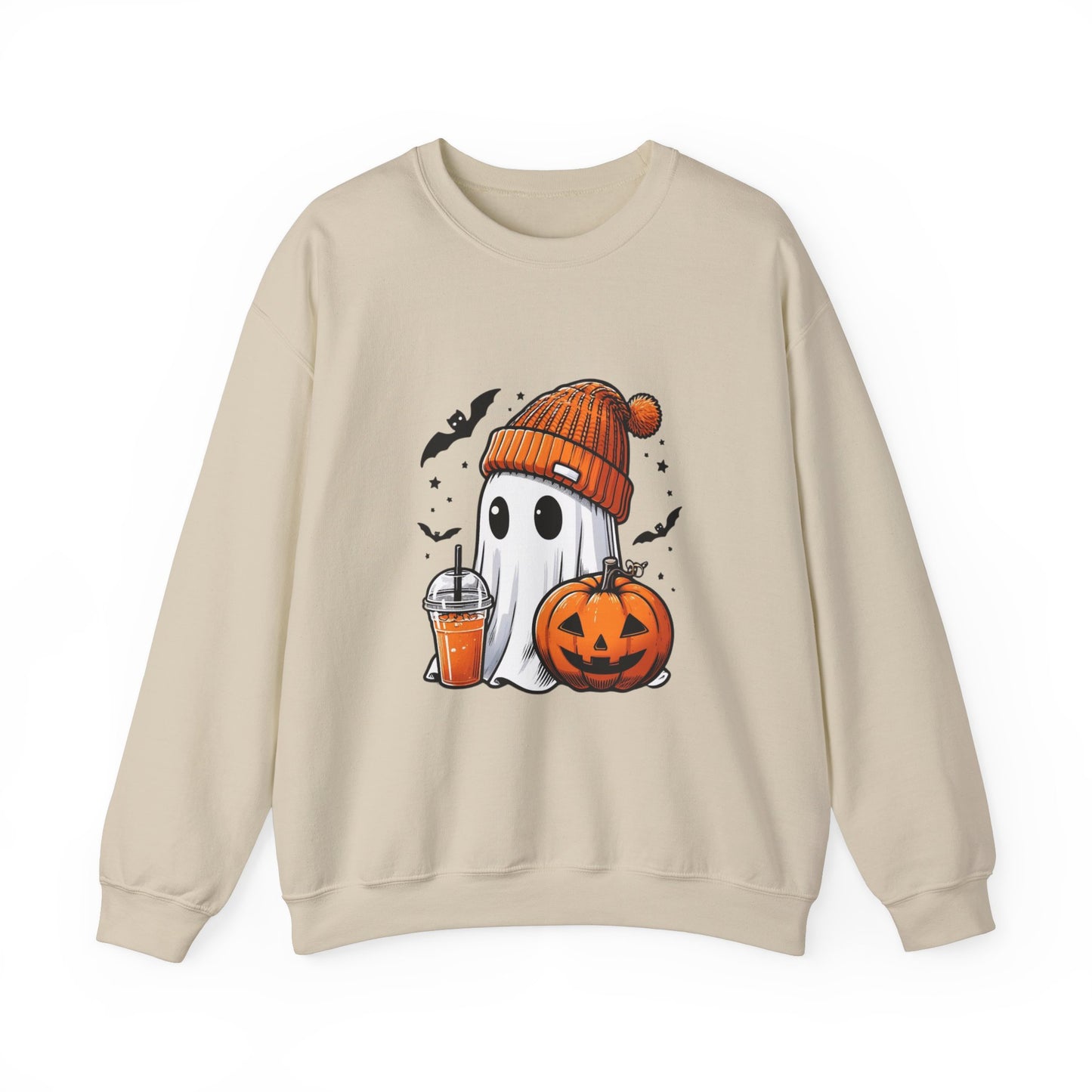 Halloween Sweatshirt with Cute Ghost Design – Cozy Unisex Crewneck for Fall