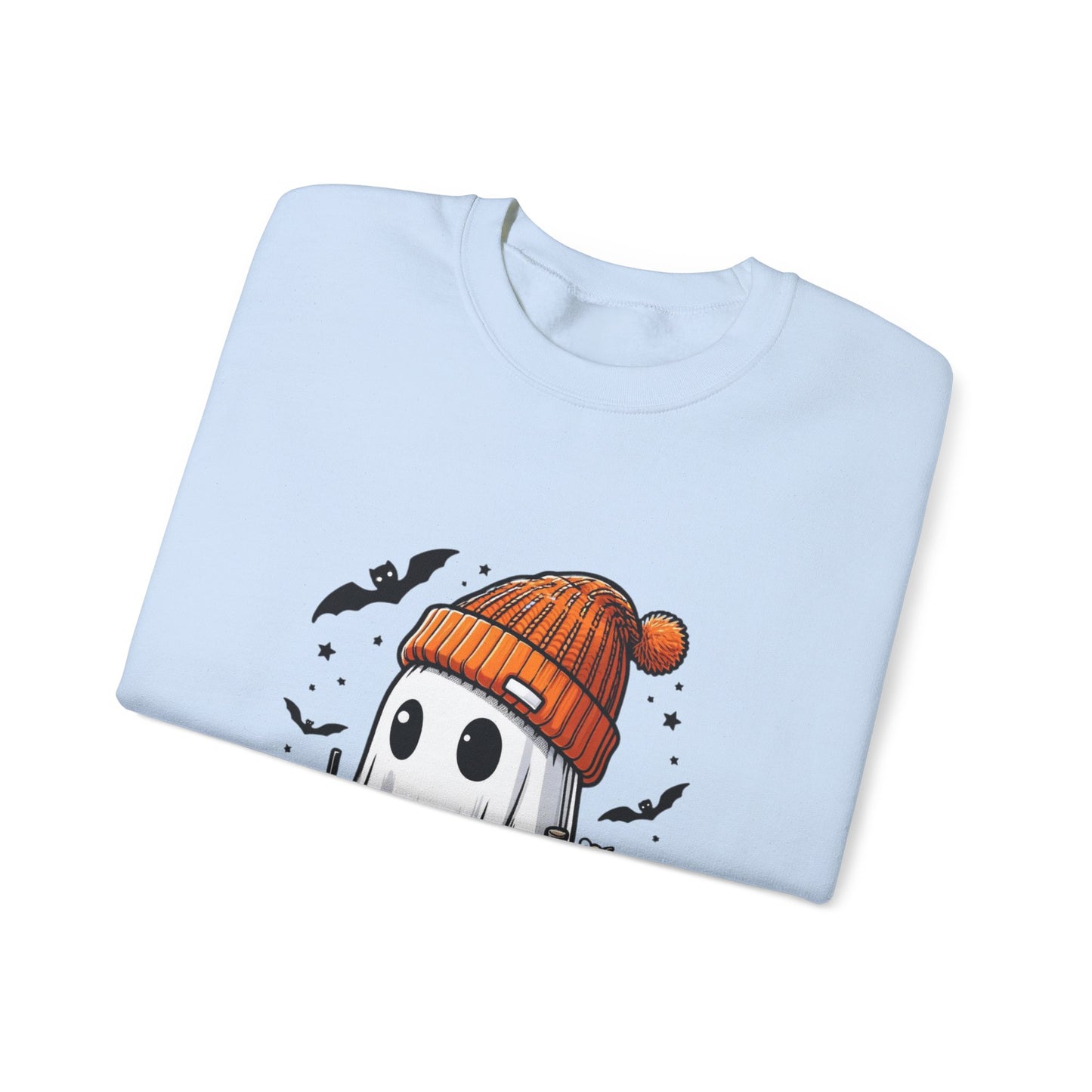 Halloween Sweatshirt with Cute Ghost Design – Cozy Unisex Crewneck for Fall