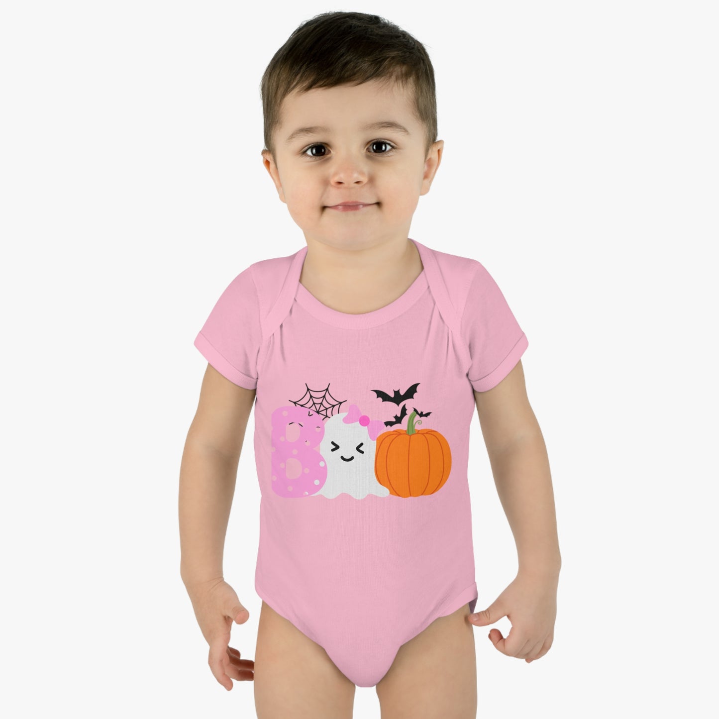 Get trendy with Baby Halloween 'Boo' Onsie with Ghost and Pumpkin Design - Kids clothes available at Good Gift Company. Grab yours for $18.99 today!