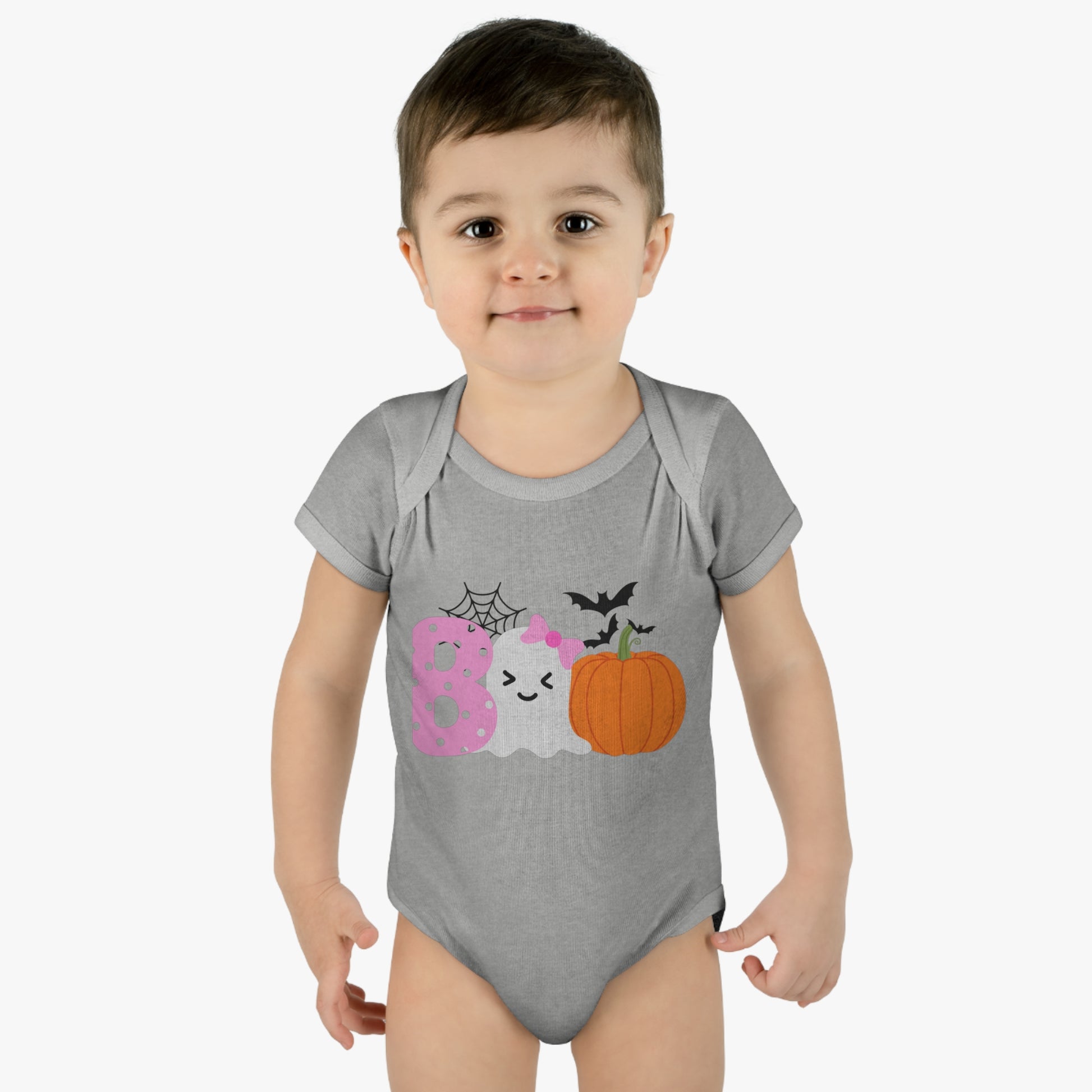 Get trendy with Baby Halloween 'Boo' Onsie with Ghost and Pumpkin Design - Kids clothes available at Good Gift Company. Grab yours for $18.99 today!