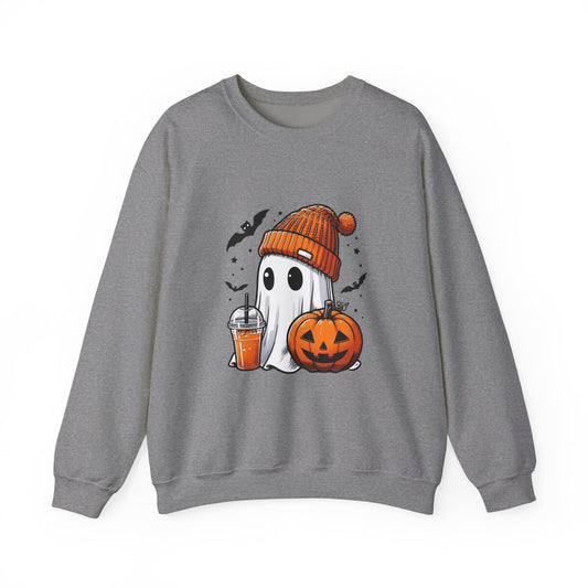 Halloween Sweatshirt with Cute Ghost Design – Cozy Unisex Crewneck for Fall