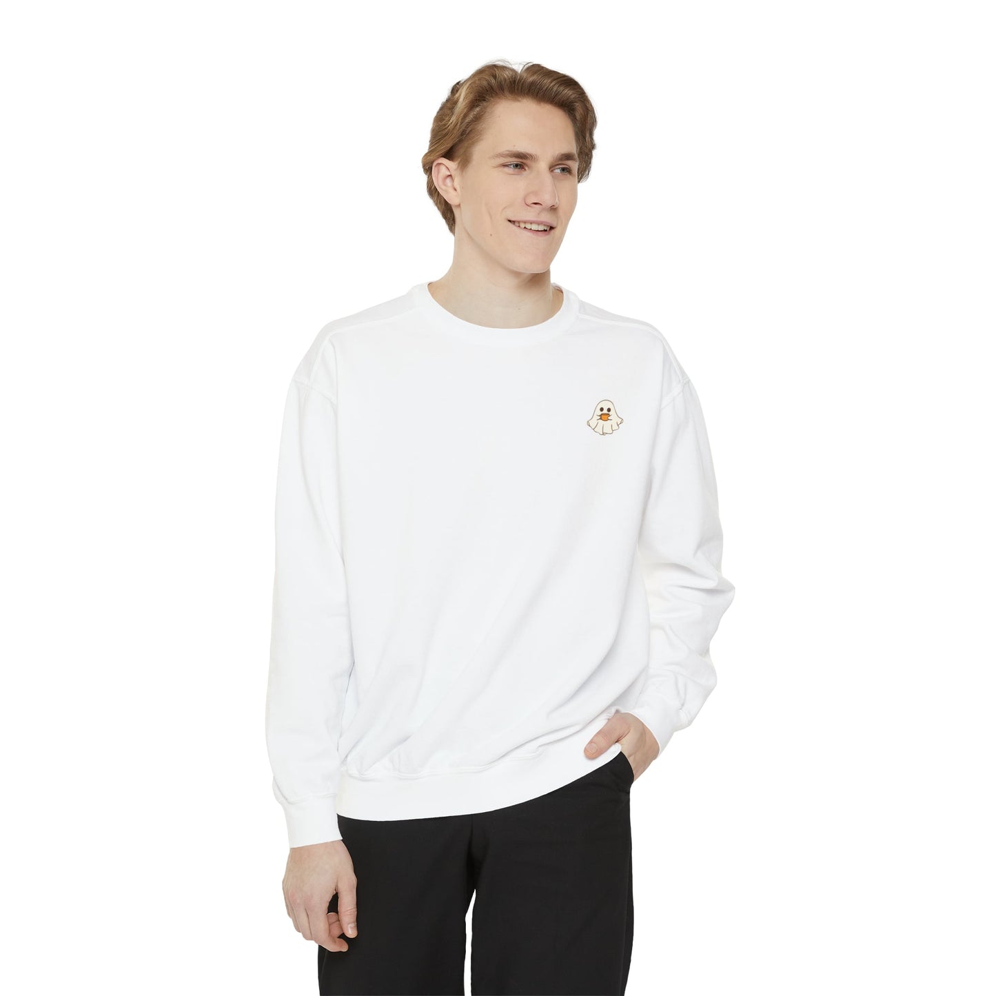 Get trendy with Ghost drinking coffee Sweatshirt - Sweatshirt available at Good Gift Company. Grab yours for $38.95 today!