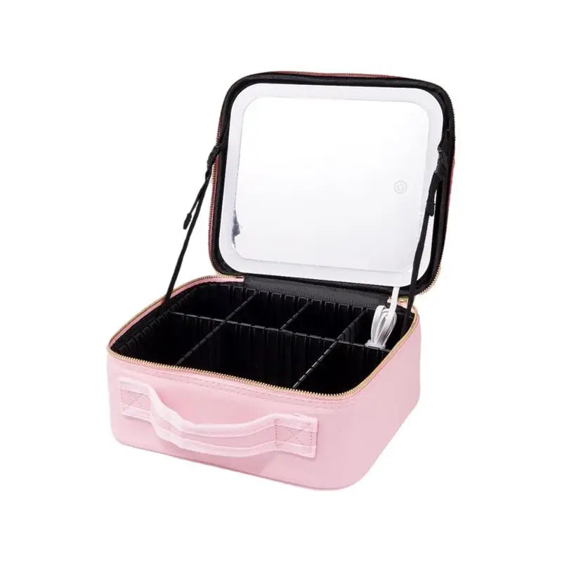 Makeup Bag with Light up Mirror 3 Color Light LED Lighted Makeup Case PU Leather Make up Traveling Organizer Bag Makeup Case