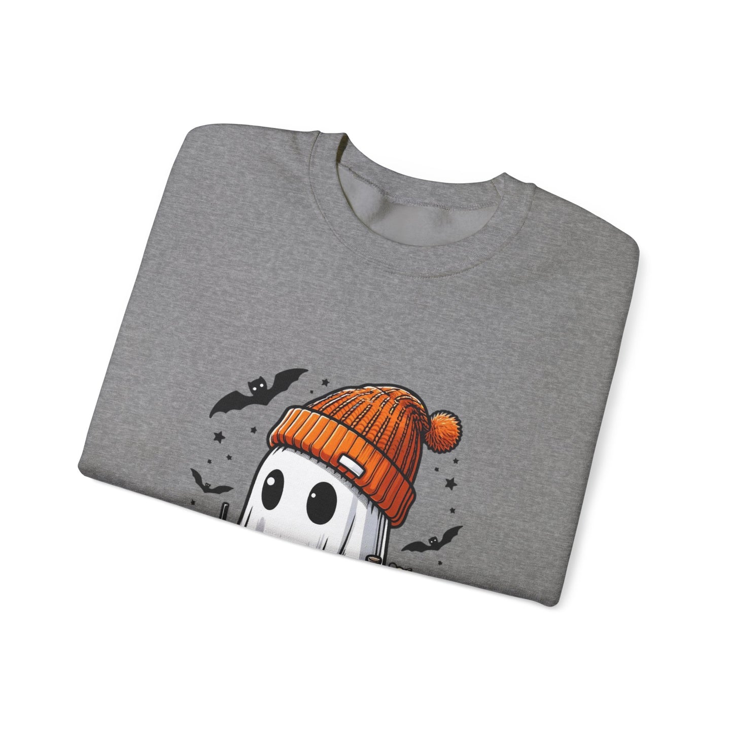 Halloween Sweatshirt with Cute Ghost Design – Cozy Unisex Crewneck for Fall