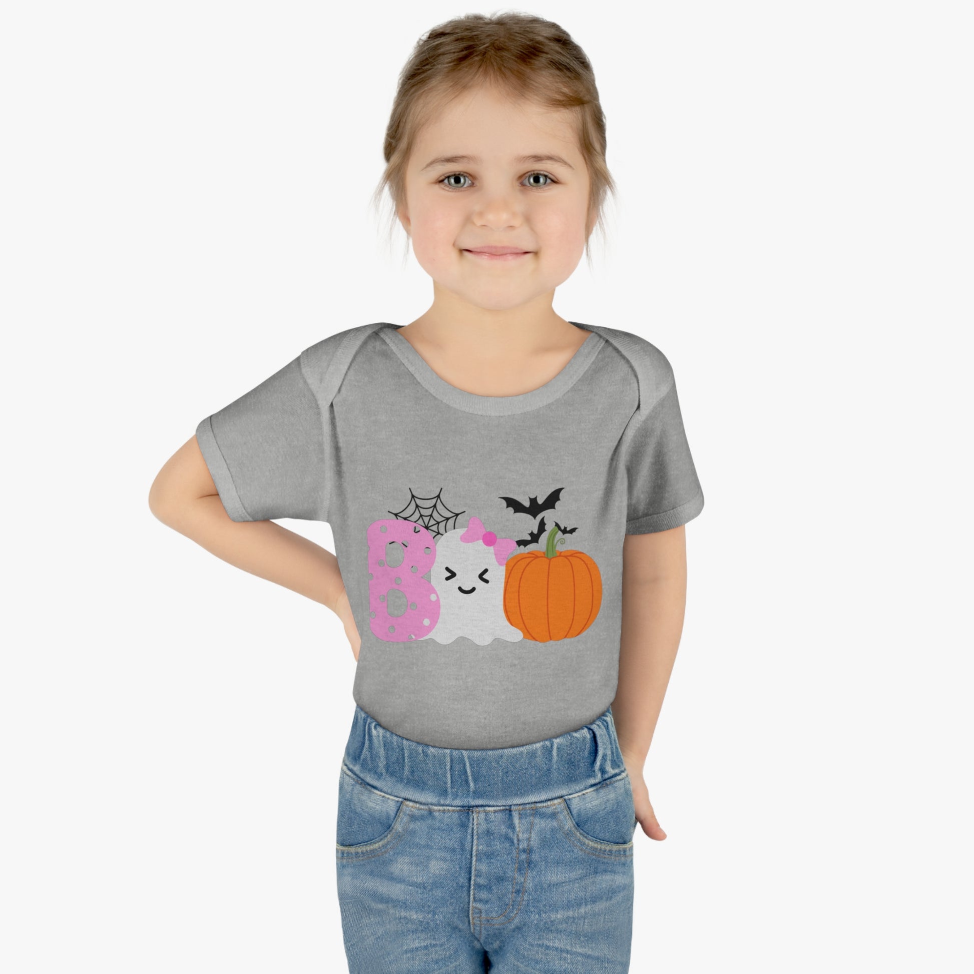 Get trendy with Baby Halloween 'Boo' Onsie with Ghost and Pumpkin Design - Kids clothes available at Good Gift Company. Grab yours for $18.99 today!