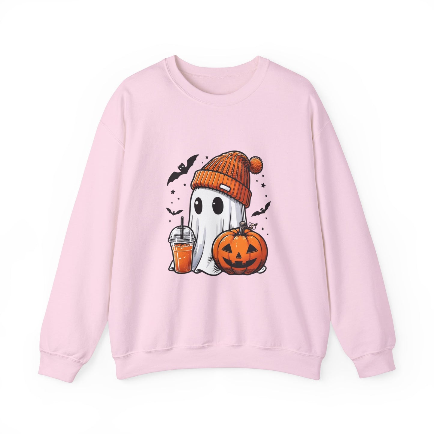 Halloween Sweatshirt with Cute Ghost Design – Cozy Unisex Crewneck for Fall