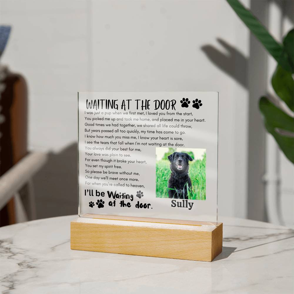 Get trendy with "I'll be waiting at the door" Acrylic Square Plaque & night light -  available at Good Gift Company. Grab yours for $39.95 today!