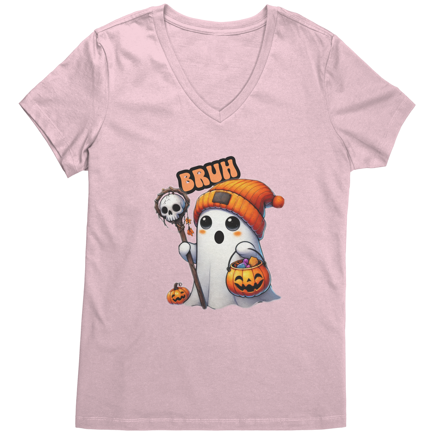 Get trendy with "Bruh!" Halloween T-Shirt – Cute Ghost with Orange Beanie -  available at Good Gift Company. Grab yours for $19.99 today!