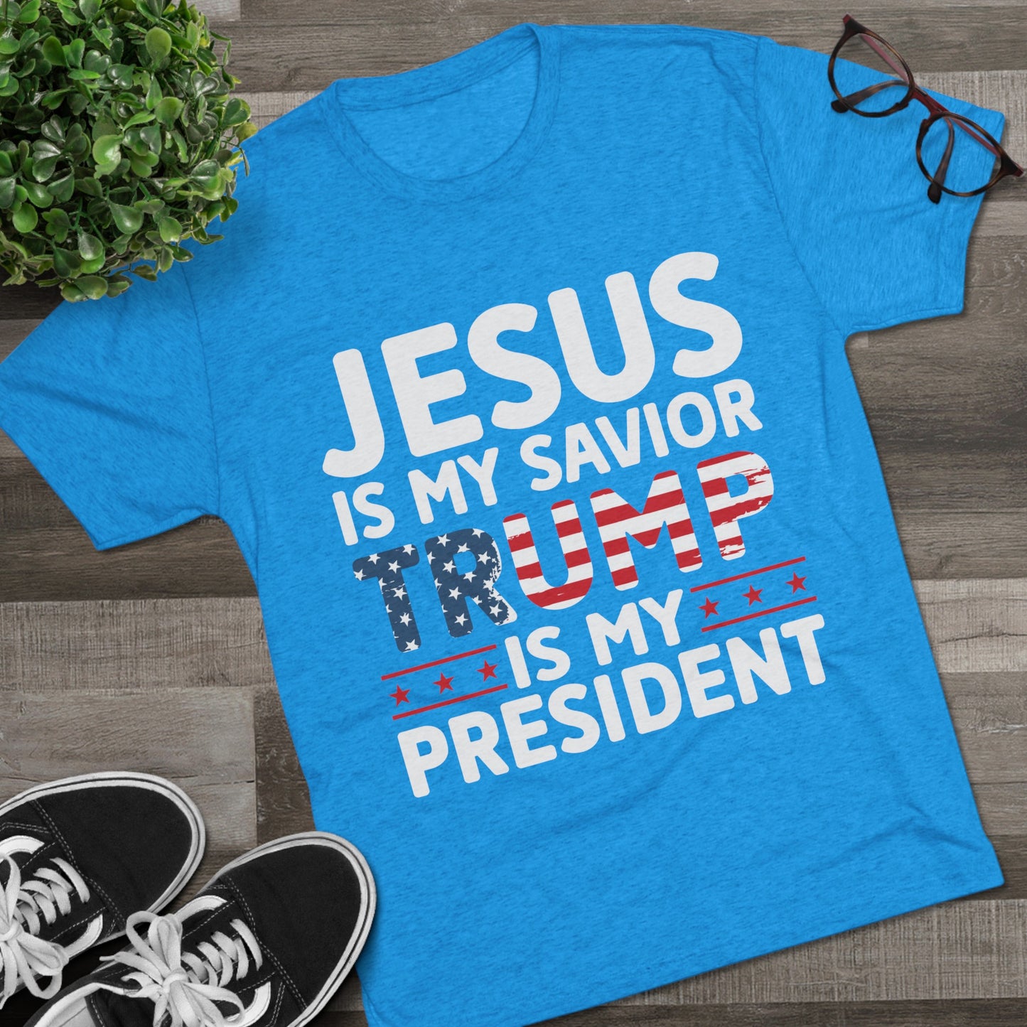 Get trendy with Jesus is My Savior, Trump is my President Unisex Tri-Blend Crew Tee - T-Shirt available at Good Gift Company. Grab yours for $21.88 today!