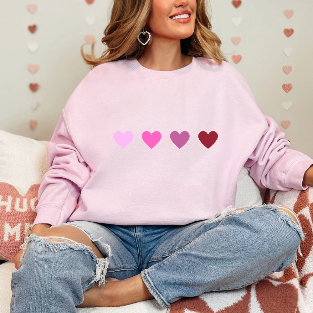 Get trendy with 4 hearts sweatshirt (3) Valentine Hearts Crewneck Pullover Sweatshirt - Sweatshirts available at Good Gift Company. Grab yours for $28.95 today!