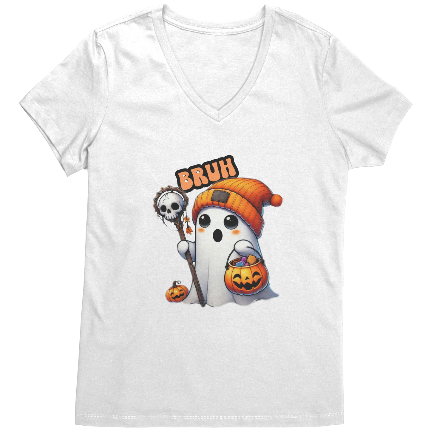 Get trendy with "Bruh!" Halloween T-Shirt – Cute Ghost with Orange Beanie -  available at Good Gift Company. Grab yours for $19.99 today!