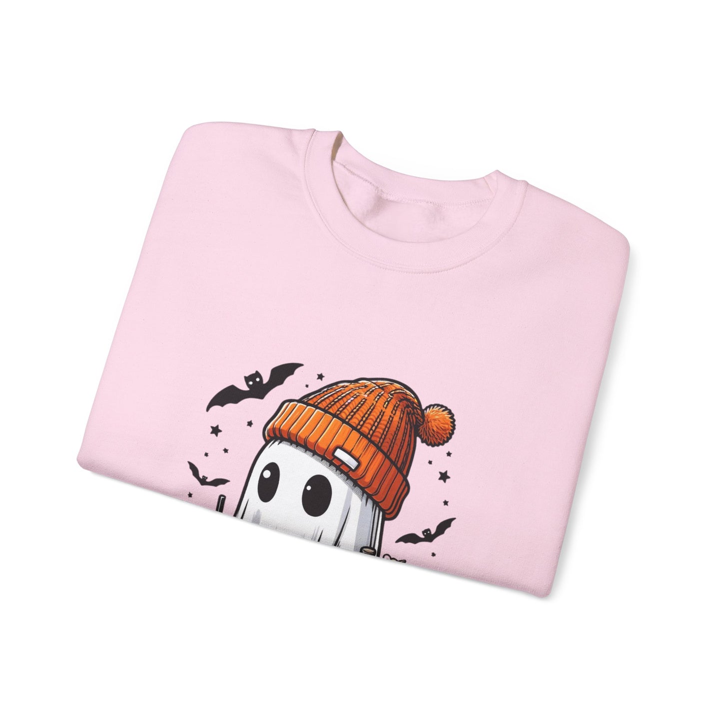 Halloween Sweatshirt with Cute Ghost Design – Cozy Unisex Crewneck for Fall