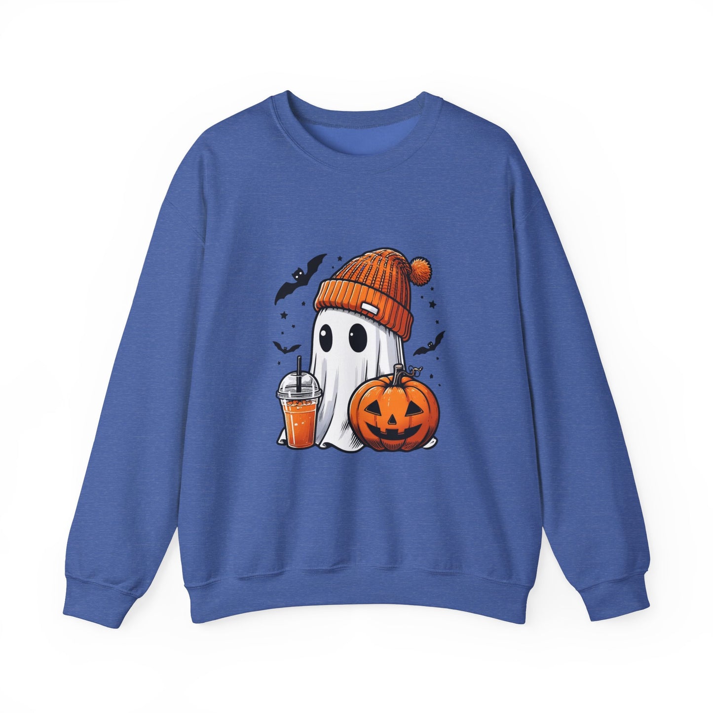 Halloween Sweatshirt with Cute Ghost Design – Cozy Unisex Crewneck for Fall