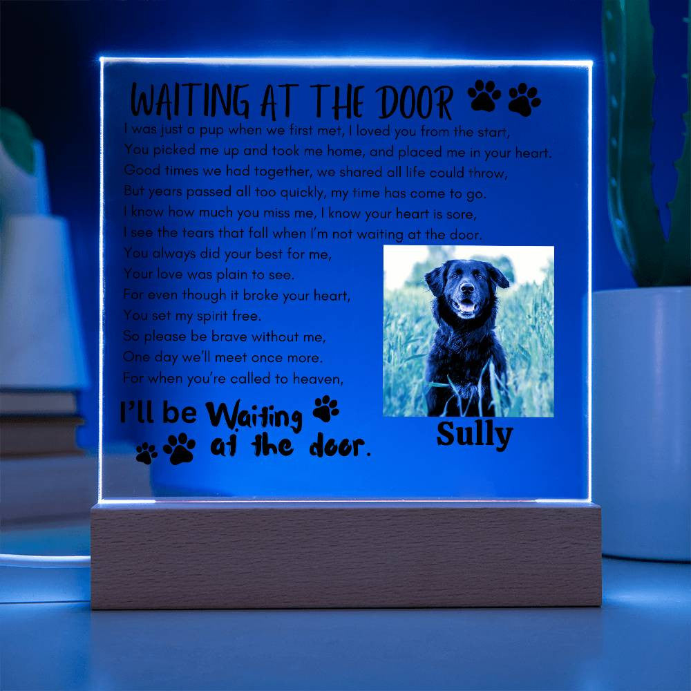 Get trendy with "I'll be waiting at the door" Acrylic Square Plaque & night light -  available at Good Gift Company. Grab yours for $39.95 today!