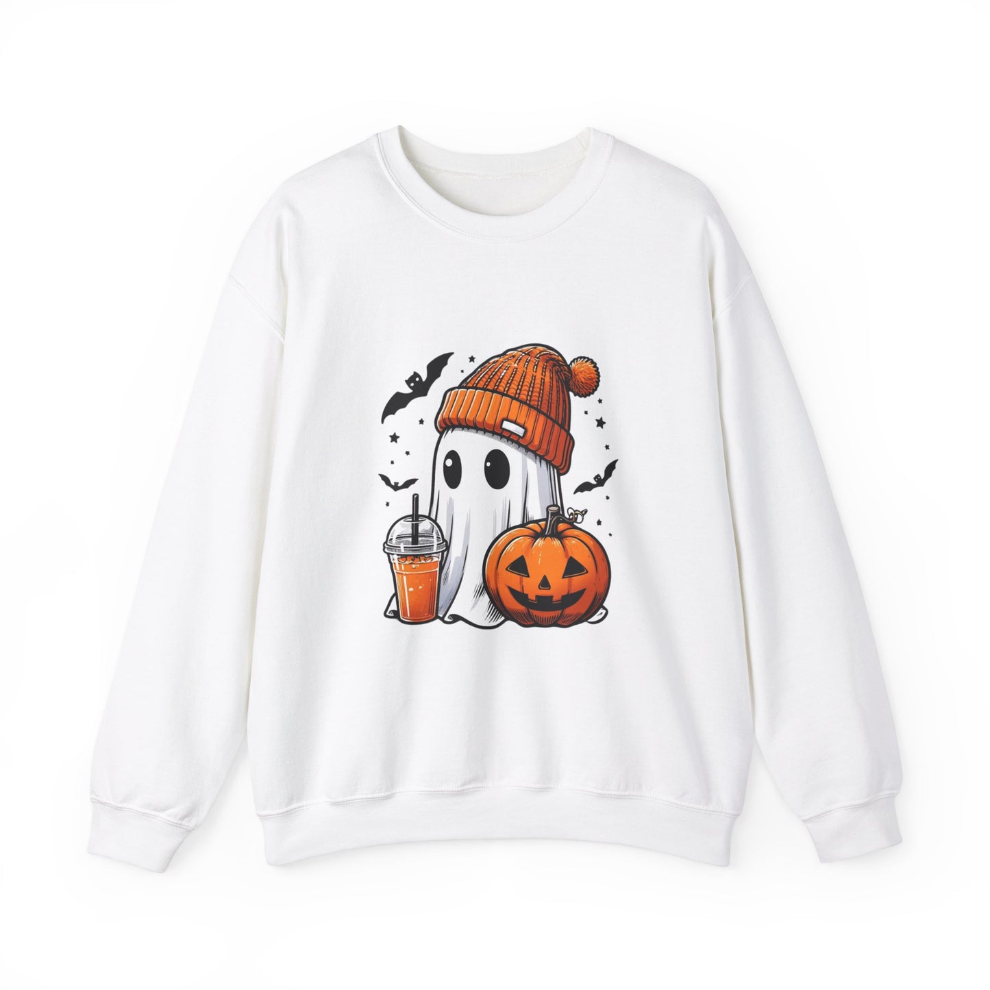 Halloween Sweatshirt with Cute Ghost Design – Cozy Unisex Crewneck for Fall