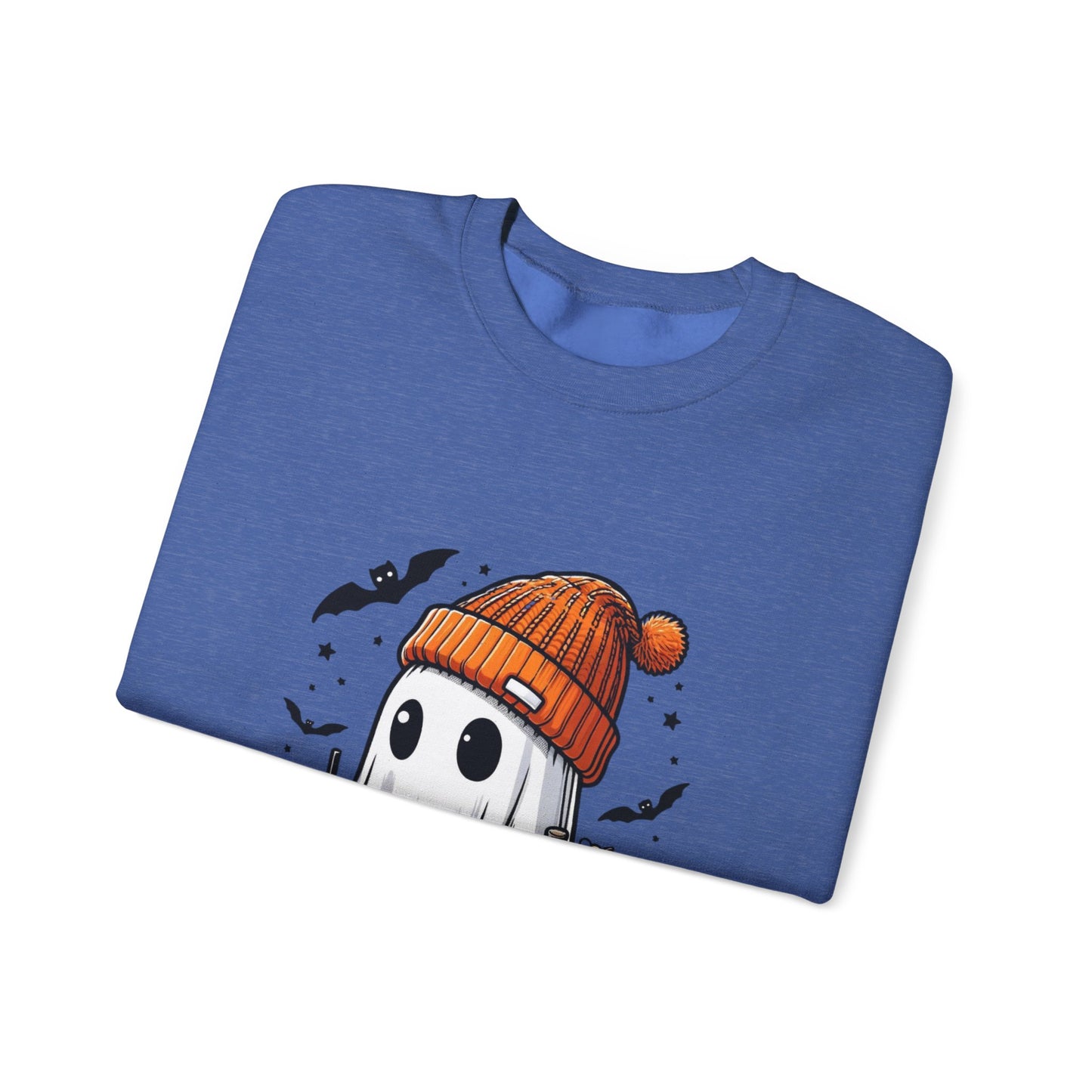 Halloween Sweatshirt with Cute Ghost Design – Cozy Unisex Crewneck for Fall