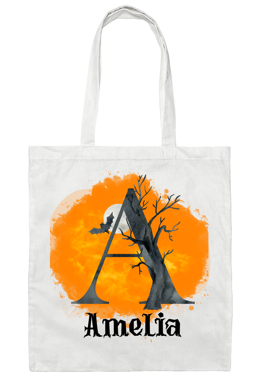 Get trendy with Personalized Trick or Treat Bag with Monogram | Choose from 4 Spooky Scenes -  available at Good Gift Company. Grab yours for $18.16 today!