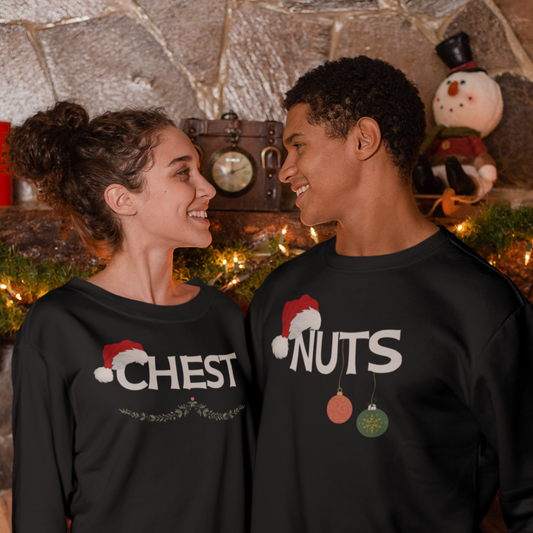 Fun & Festive Couple Christmas Shirts – Chest & Nuts Matching Sweatshirts