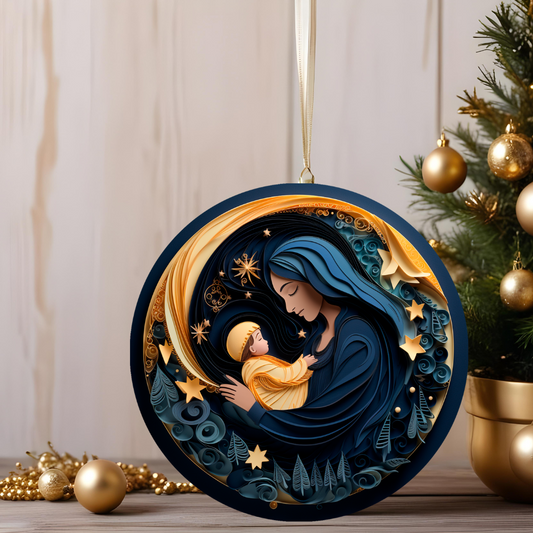 "Heavenly Mother and Child Christmas Ornament – Elegant Holiday Decor