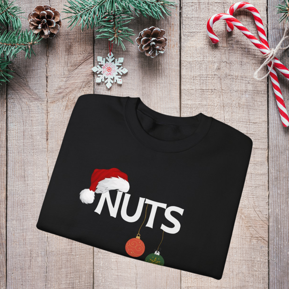 Fun & Festive Couple Christmas Shirts – Chest & Nuts Matching Sweatshirts Starting at $59.95 for the pair.