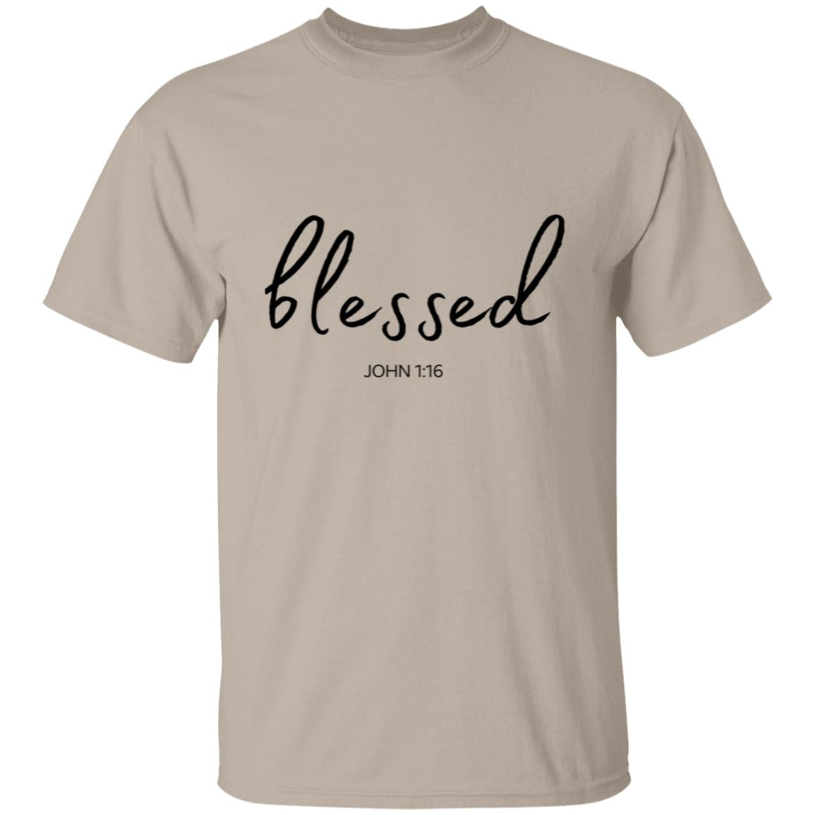 Get trendy with Blessed (John 1:16) T-Shirt: Words of Faith Series (Black Text) - T-Shirts available at Good Gift Company. Grab yours for $21.95 today!