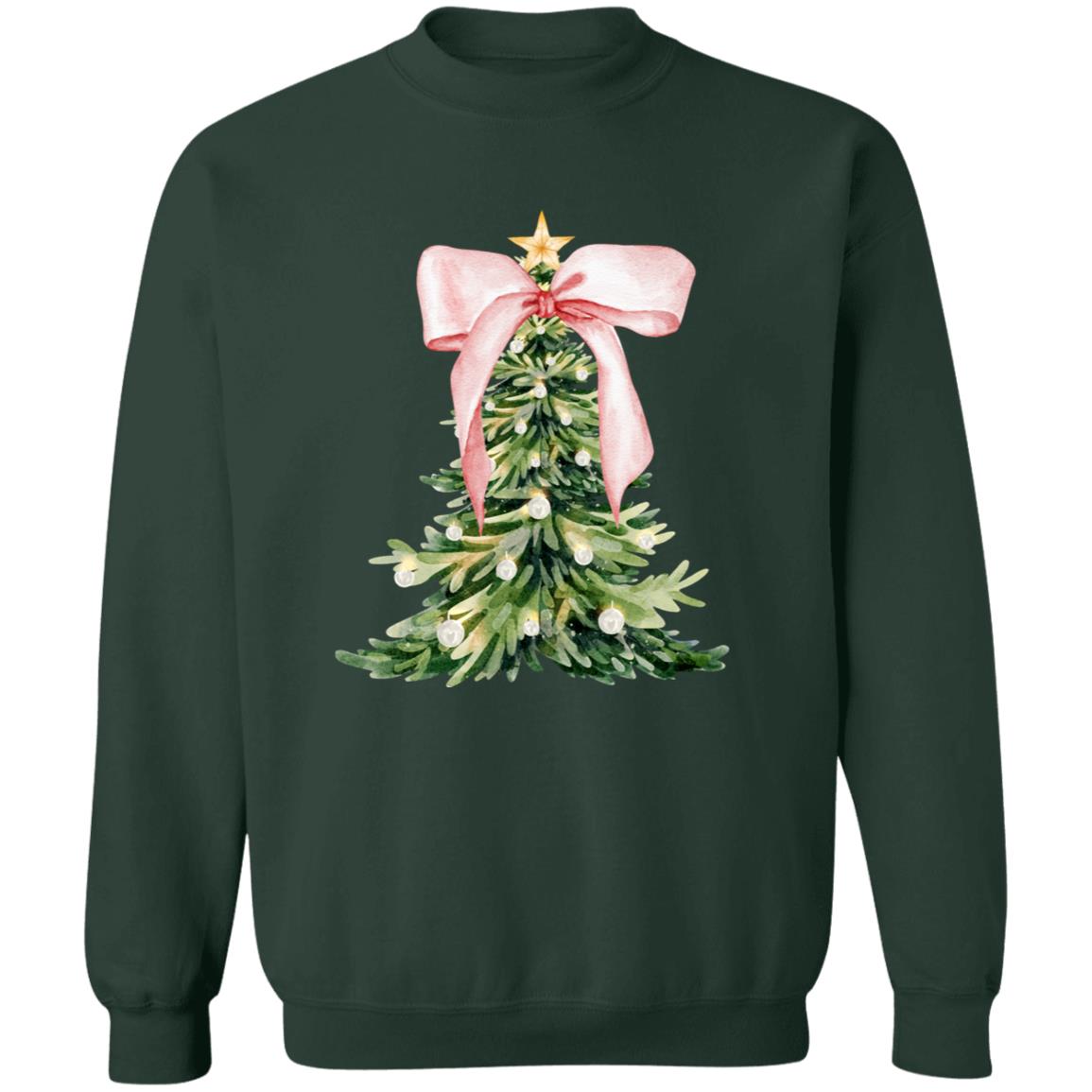 Christmas| Elegant Christmas Tree Sweatshirt – Holiday Coquette Bow and Ornament Design