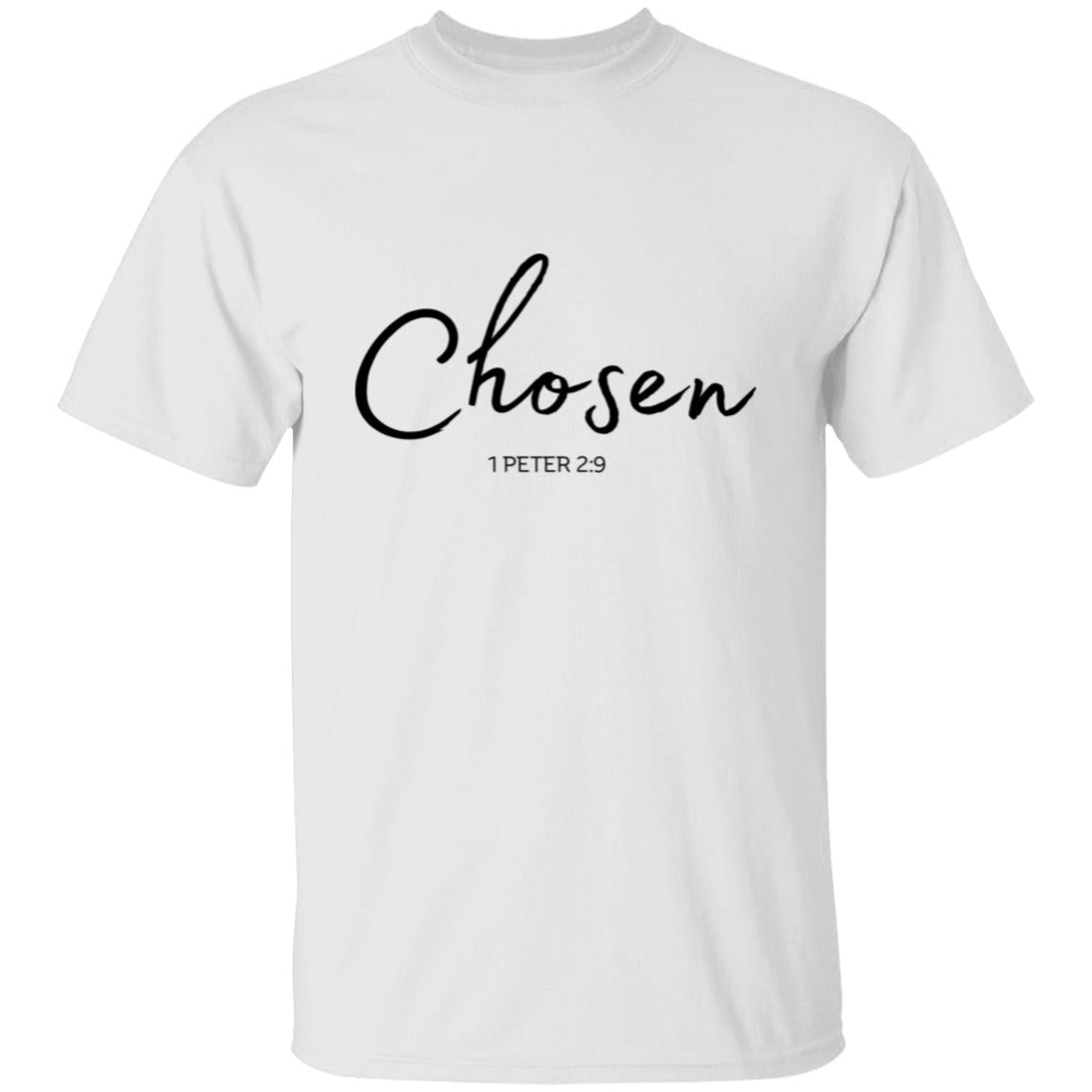 Get trendy with Chosen (2) Chosen (1 Peter 5:9) T-Shirt Words of Faith Series (Black Text) - T-Shirts available at Good Gift Company. Grab yours for $21.95 today!