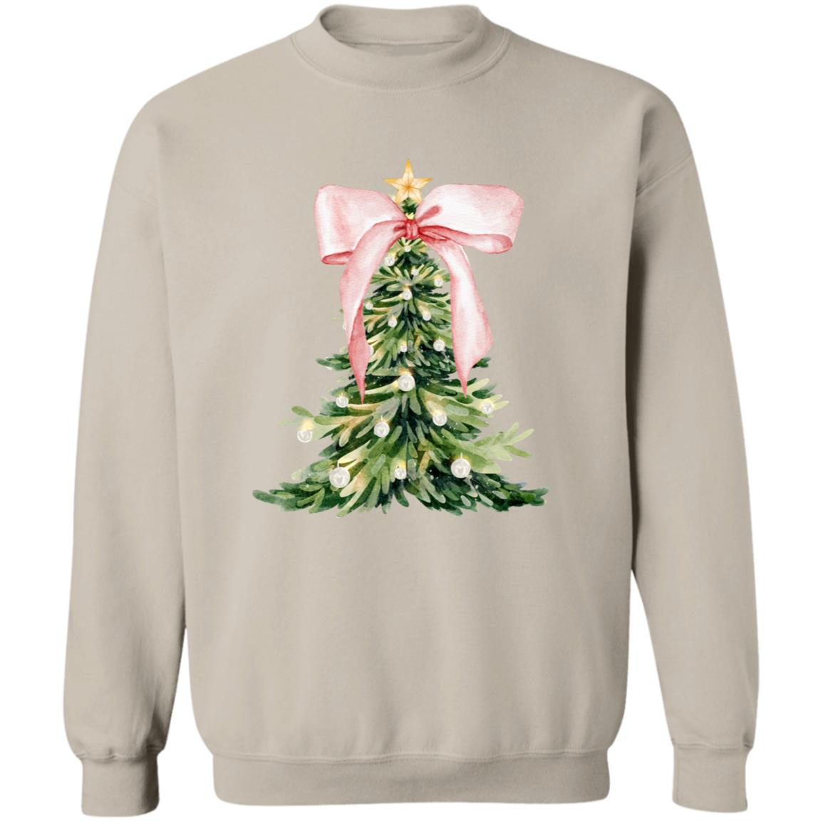 Christmas| Elegant Christmas Tree Sweatshirt – Holiday Coquette Bow and Ornament Design