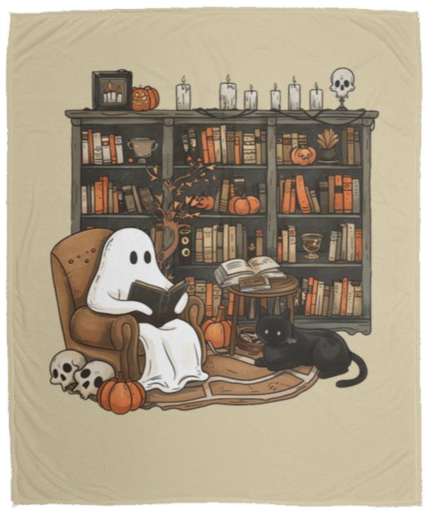 ghost reading books (1) Halloween Ghost on Rocking Chair Blanket - Cozy Plush Fleece, 50x60 inches