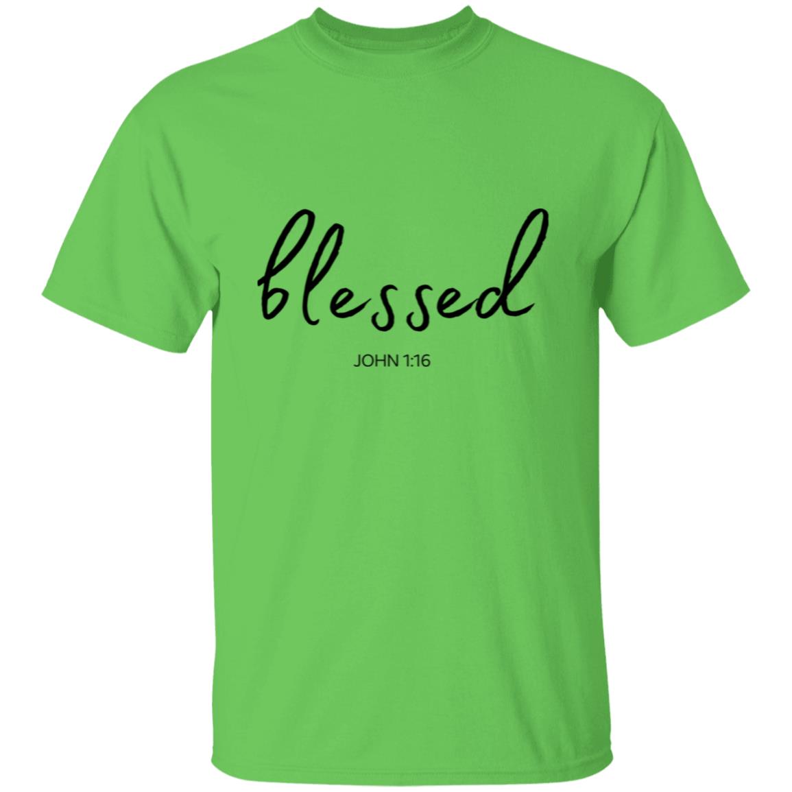 Get trendy with Blessed (John 1:16) T-Shirt: Words of Faith Series (Black Text) - T-Shirts available at Good Gift Company. Grab yours for $21.95 today!
