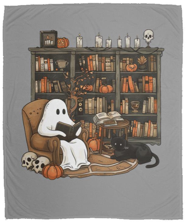 ghost reading books (1) Halloween Ghost on Rocking Chair Blanket - Cozy Plush Fleece, 50x60 inches