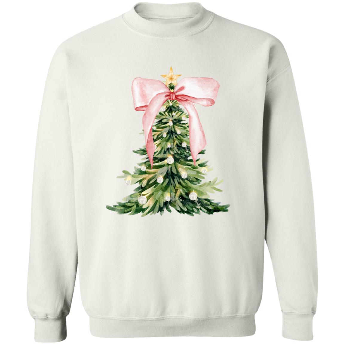 Christmas| Elegant Christmas Tree Sweatshirt – Holiday Coquette Bow and Ornament Design