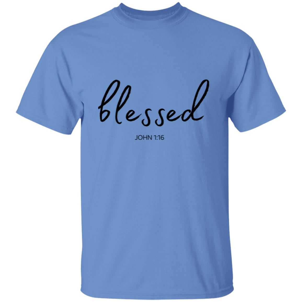 Get trendy with Blessed (John 1:16) T-Shirt: Words of Faith Series (Black Text) - T-Shirts available at Good Gift Company. Grab yours for $21.95 today!