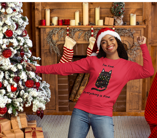 Get trendy with Everything is fine Cat Ugly Sweater - Sweatshirts available at Good Gift Company. Grab yours for $29.99 today!