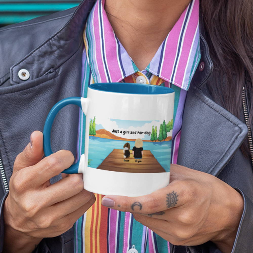 Get trendy with "Just a Girl and her Dog" Customizable Accent Coffee Mug (11, 15oz) -  available at Good Gift Company. Grab yours for $11.04 today!