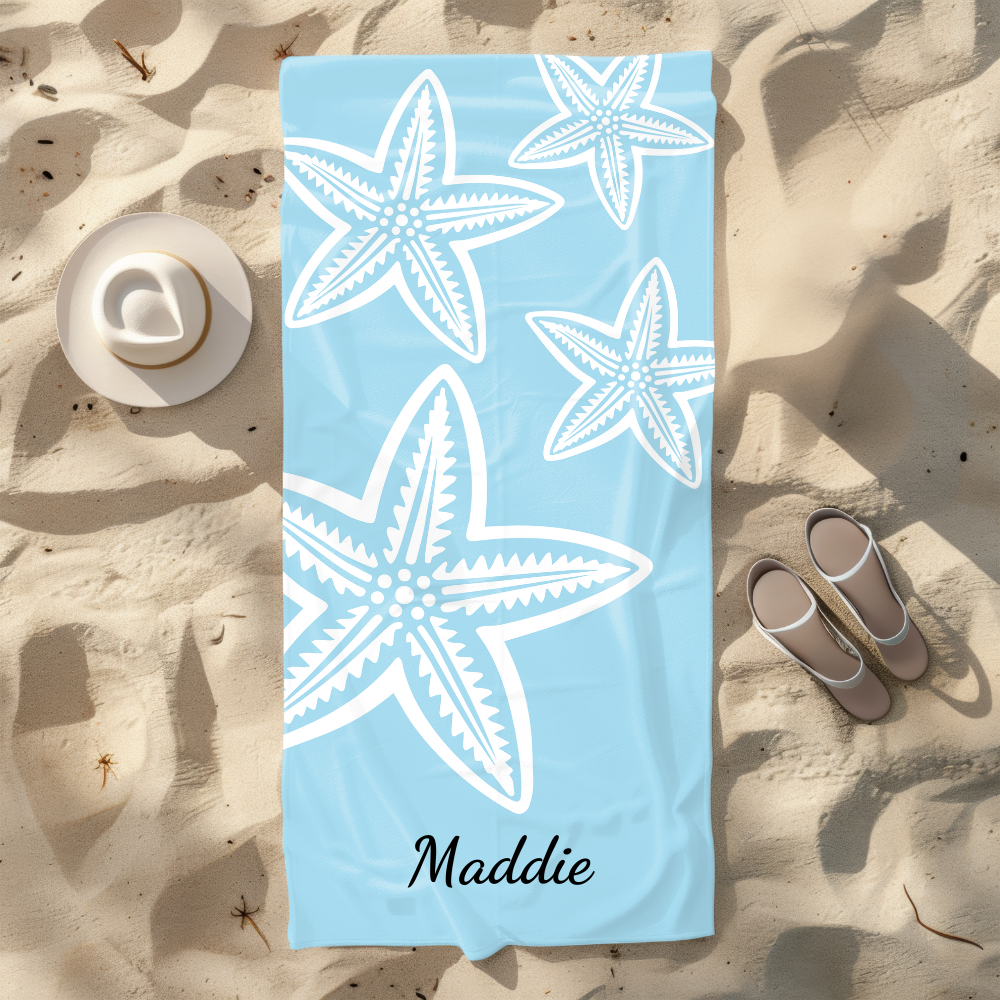 🏖️The Krystina:   Personalized Starfish Design Quick-Dry Beach Towel – Sand-Free, Lightweight & Custom with Your Name!