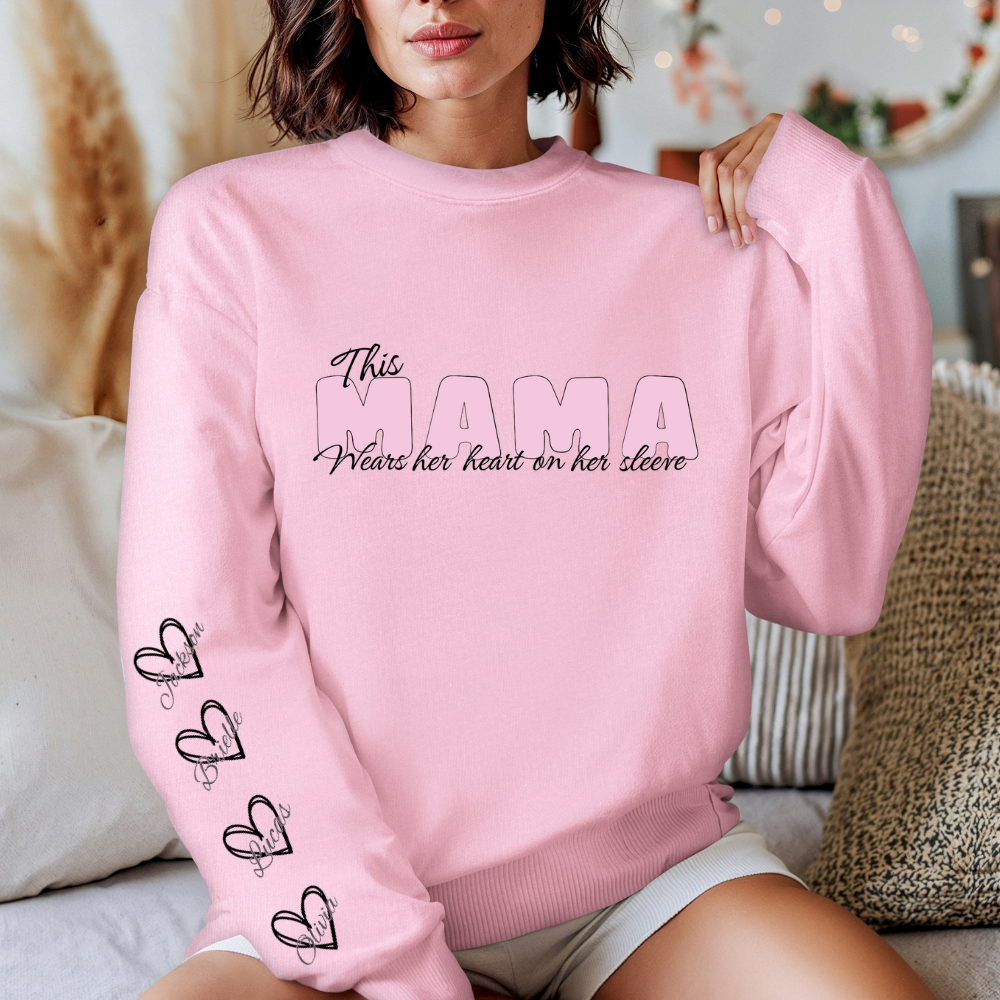 Get trendy with This Mama Wears her Heart on her Sleeve Unisex Crewneck Sweatshirt -  available at Good Gift Company. Grab yours for $34.72 today!